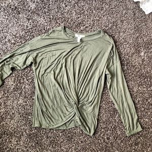 Olive green side knot long sleeve shirt